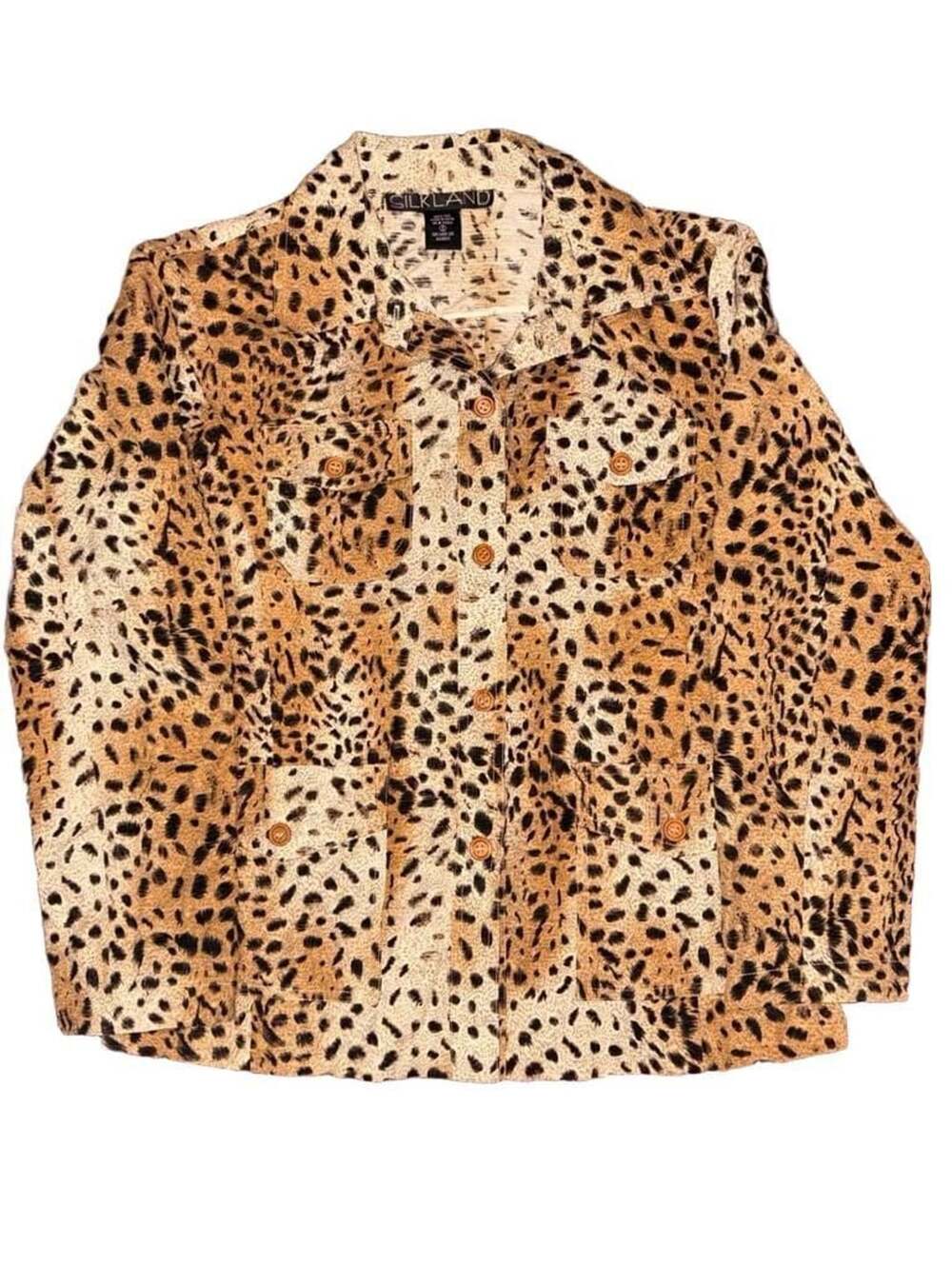 Silkland Leopard Silk Shirt Size S